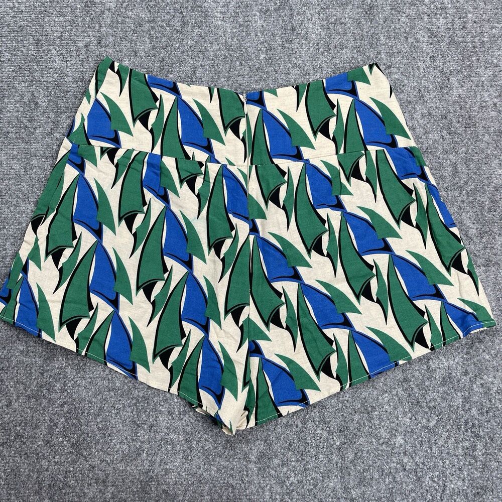 Zara Shorts Womens Medium Viscose Cotton Linen High Rise Zip Back Blue Green - Picture 3 of 10